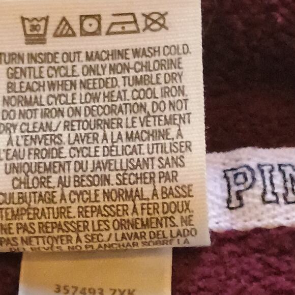 PINK Victoria's Secret Full Zip Hoodie XS Maroon White Black Stripe Mesh 2016 - Picture 11 of 12